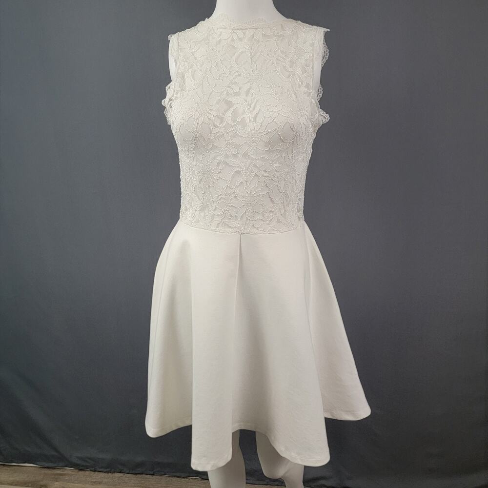 Touché White Dress Small Lace Bodice Fit & Flare Wedding Guest